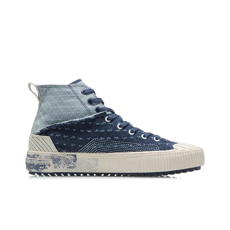 LiNing Medal Slip-Resistant Lightweight Wear-Resistant High-Top Skateboard Shoes White Blue-1
