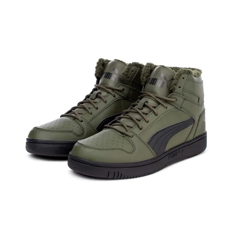 PUMA Rebound Layup SL Fur Anti-Slip Wear-Resistant High-Top Skateboard Shoes Men's Army Green-2