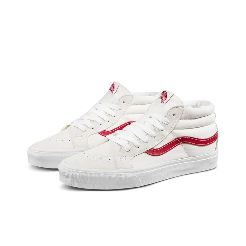 Vans SK8 Mid Stylish Lightweight Mid Top Casual Skate Shoes Unisex White Red-1