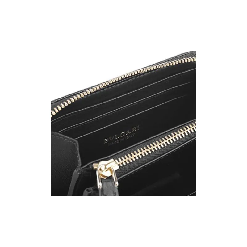BVLGARI Cow Leather Coin Purses Wallets Women's Black-6