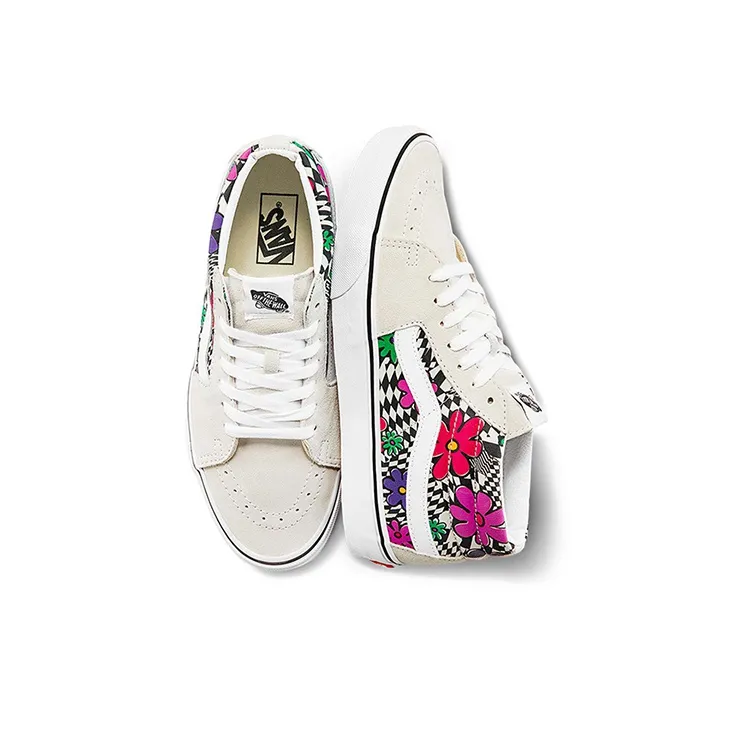 Vans SK8 Mid Flower Plaid White/Grey Women's-3