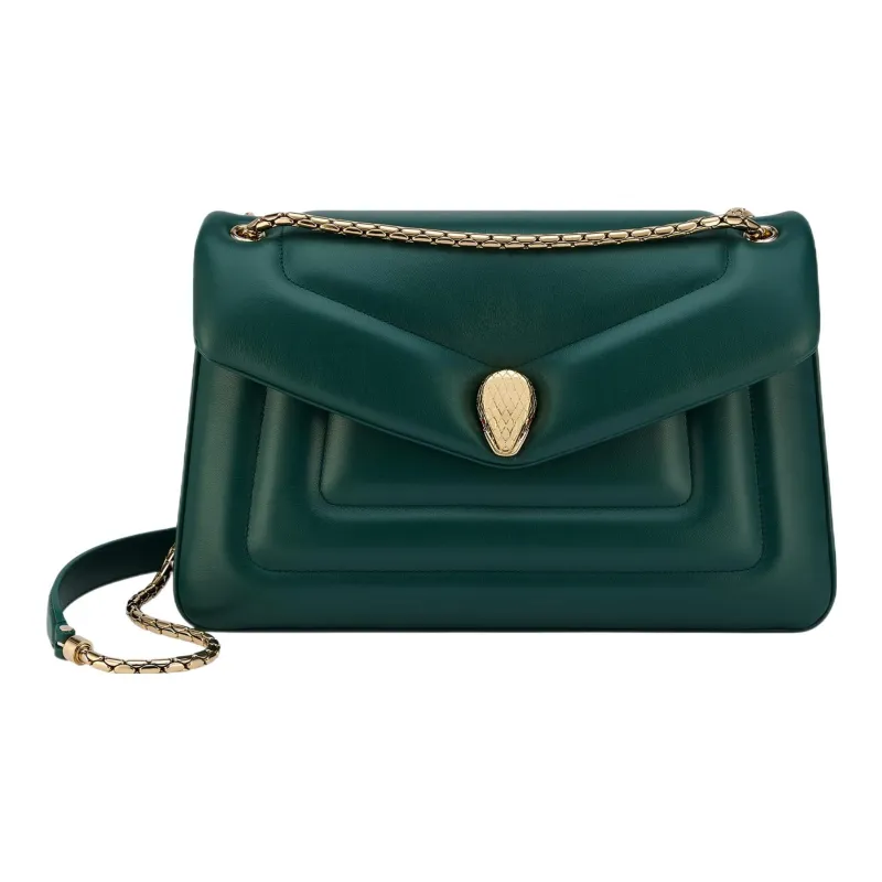 BVLGARI Serpenti Reverse Calfskin Crossbody Bag Shoulder Bag Medium Size Women's Green-0
