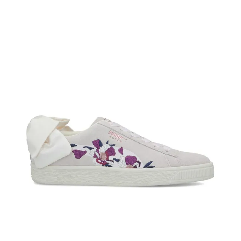 PUMA Suede Bow Flowery Balance Lightweight Low-Top Skateboard Shoes Women's White-1