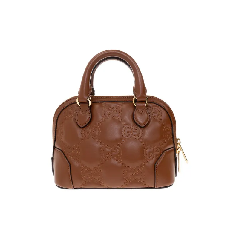 GUCCI GG Matelassé Leather Controller Boston Bag Shoulder Bags Handbags Small Size Women's Brown-2