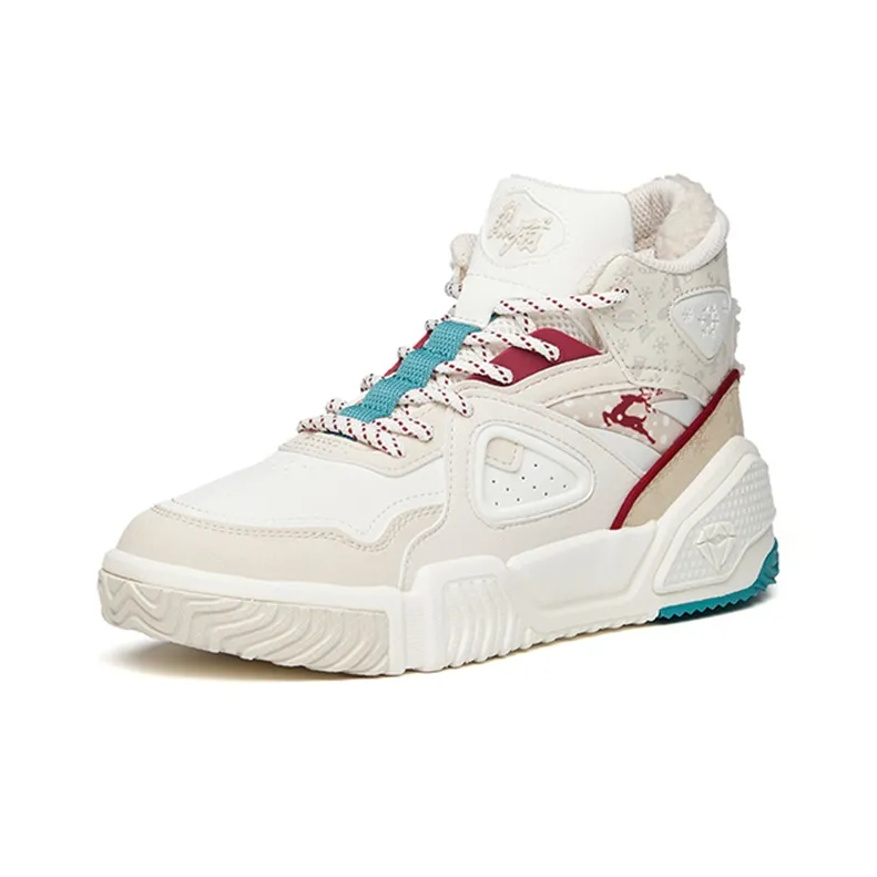 Anta Life Collection Flame Durable Breathable Mid-Top Skateboard Shoes Women's Gray White Red-2
