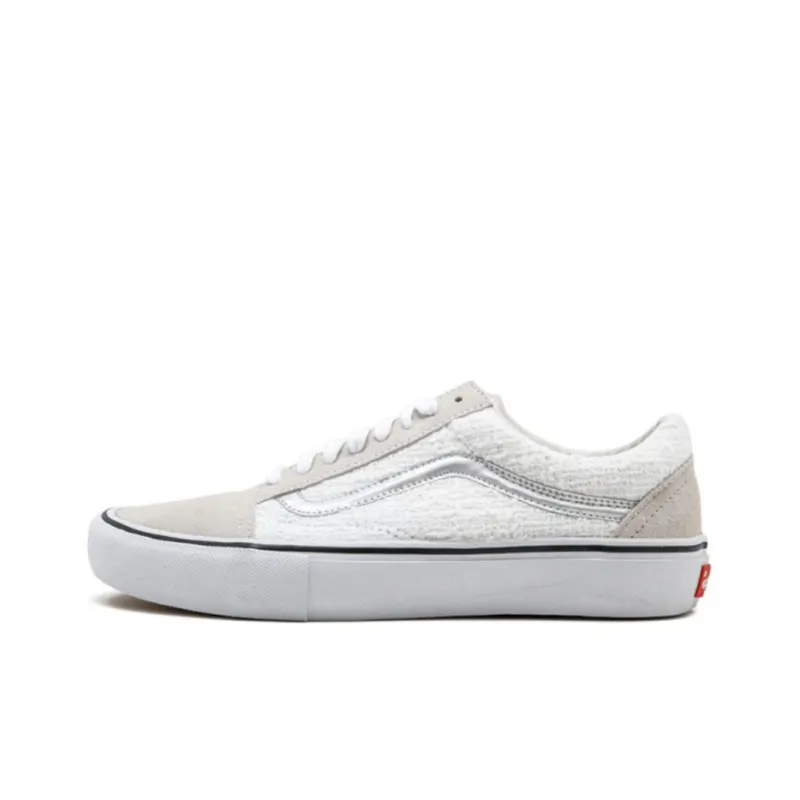 Vans Supreme X Vans Old School Pro Iridescent Skate Shoes Unisex White-0
