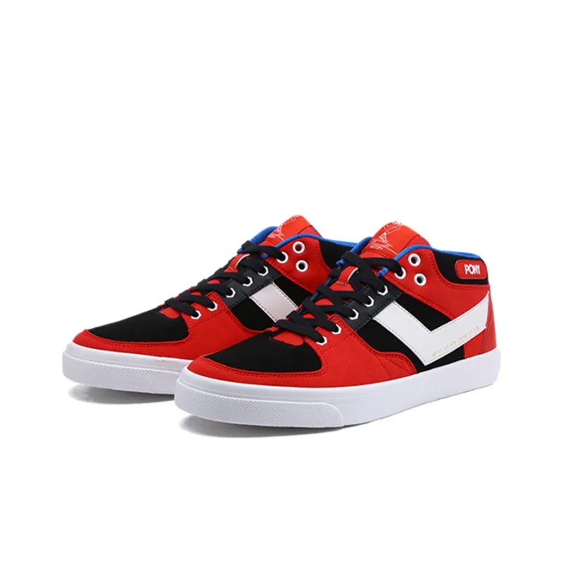 PONY Durable Lightweight And Breathable Mid Top Skateboard Shoes Men's Red White Black-1