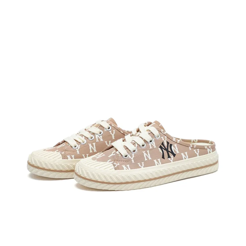 MLB Playball Mule Monogram Lightweight And Breathable Low Top Skateboard Shoes Unisex Beige-2