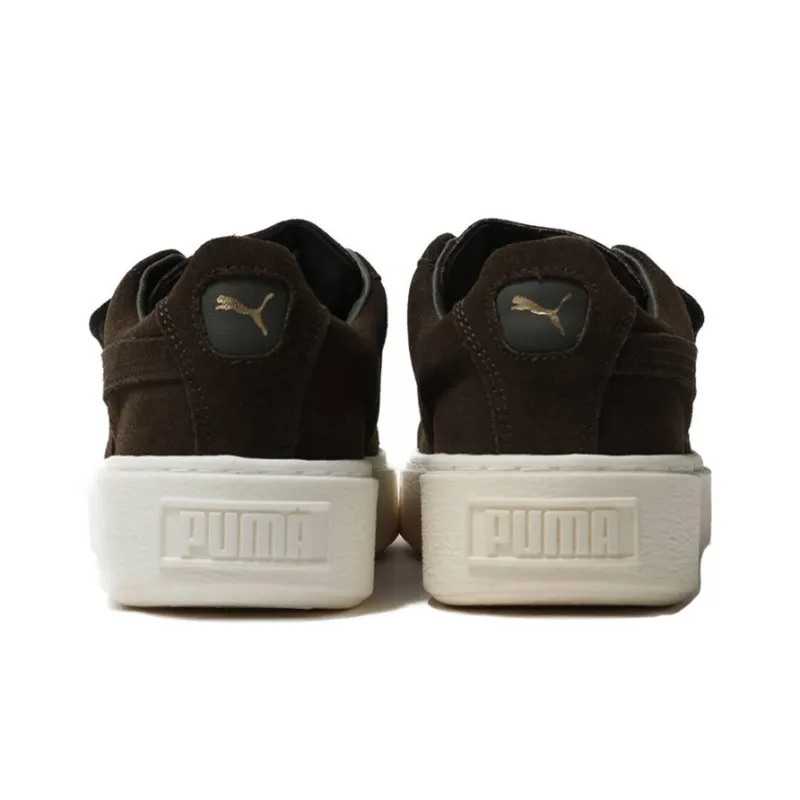 PUMA Suede Platform Wns Olive Night Wear Resistant Balance Low Top Skateboard Shoes Women's Green-3