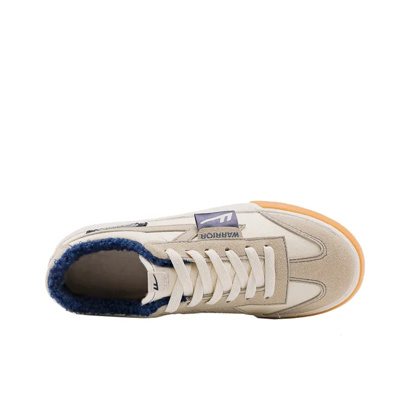 Warrior Fleece Lined Thin Cotton Shoes Thermal Low Top Skateboard Shoes Unisex Beige Dark Blue-2