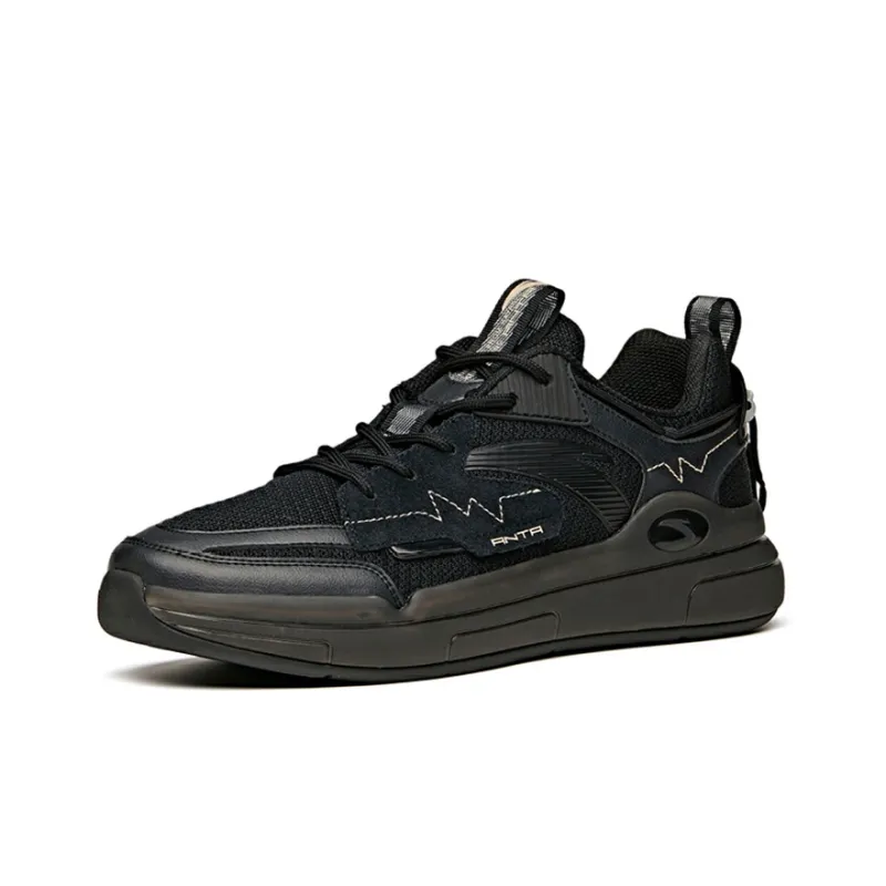 Anta Life Collection Cushioning Wear-Resistant Low-Top Skateboard Shoes Men's Black Gold-1