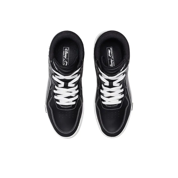Disney x LiNing Wave Superwave Anti Slip Wear Resistant Mid Top Skateboard Shoes Men's Black White-3
