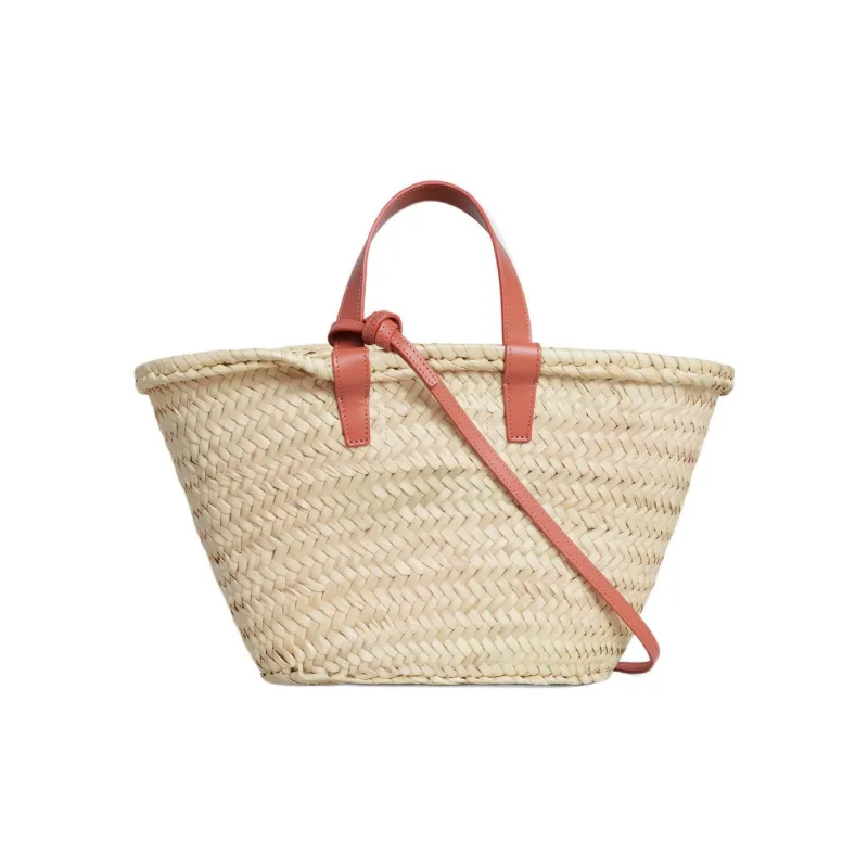 CELINE Triomphe Palm Leaf Cow Leather Patchwork Tote Bag Shopping Bag Basket Handbag Women's Red Brown/Natural-2