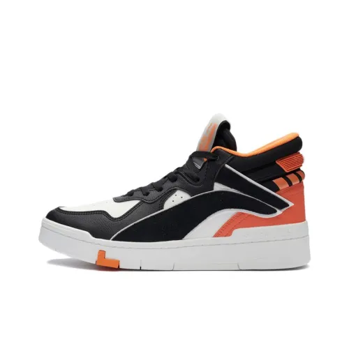 LINING Wave Skateboard Shoes Men Mid-Top Black/Snow White/Sun Orange