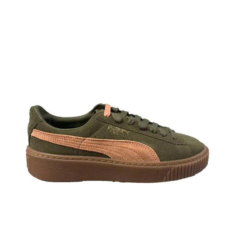 FENTY BEAUTY x PUMA Suede Platform Platform Slip-Resistant Low-Top Skateboard Shoes Women's Green Velvet-1