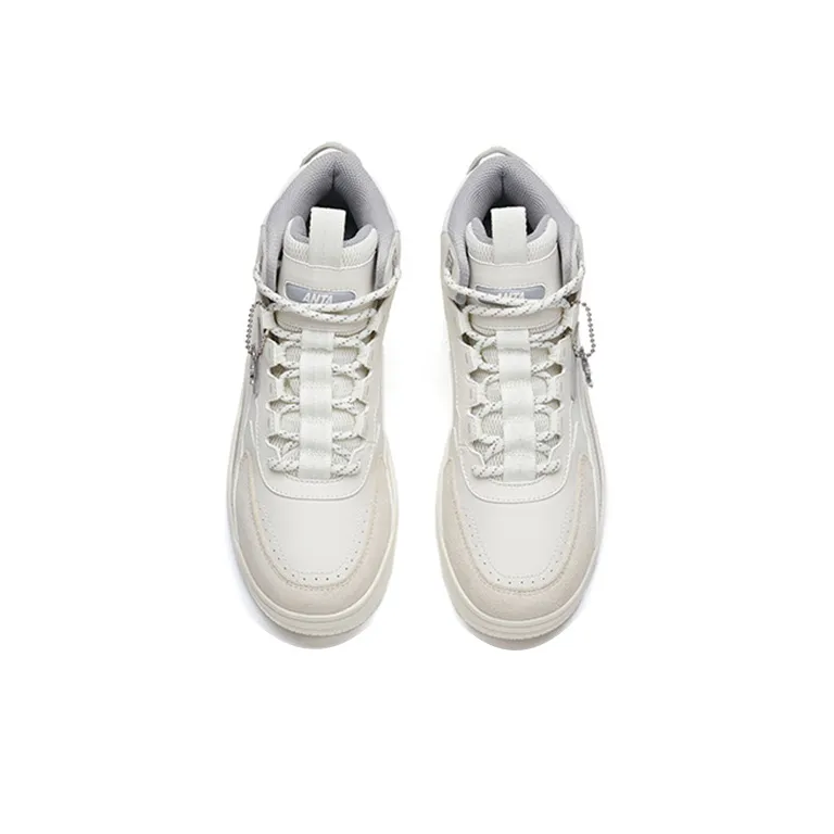 Anta Anti Slip Wear Resistant High Top Skateboard Shoes Women's White Gray-3