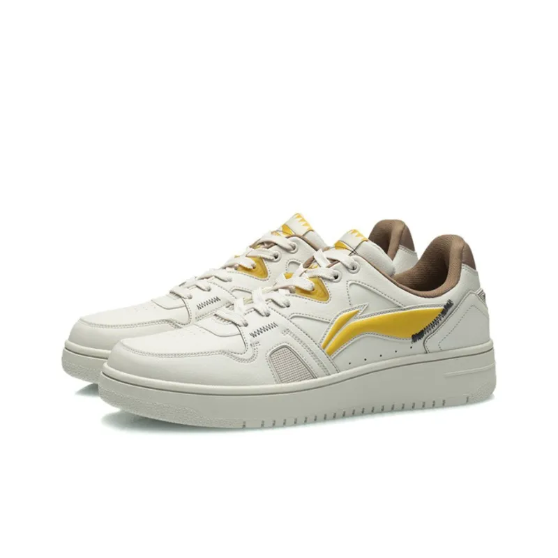 LiNing Anti Slip Wear Resistant Low Top Skateboard Shoes Men's White Yellow-2