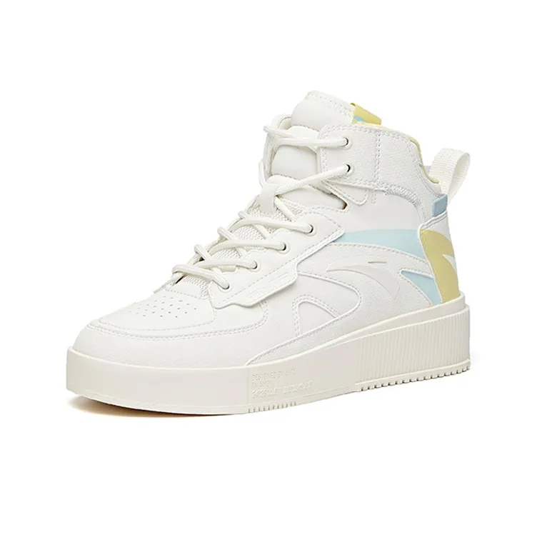 Anta Life Collection Anti-Slip And Wear-Resistant Coverage High-Top Skateboard Shoes Women's White Yellow Blue-1