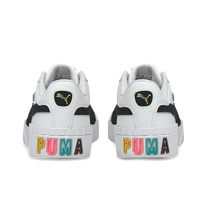 PUMA Cali Wear resistant And Lightweight Low Top Skateboard Shoes Women's Black White Gold-3