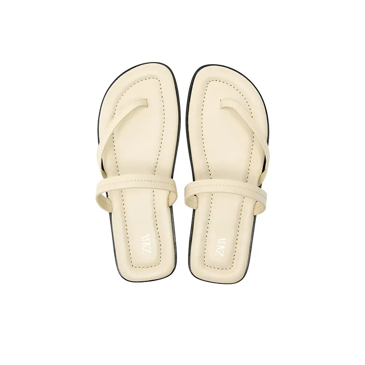 ZARA Rubber Sole Flip Flops Women's Light Beige Yellow-2