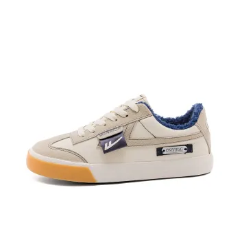 Warrior Warrior Fleece Lined Cotton Shoes Warm Low Top Skateboard Shoes Unisex Beige Dark Blue