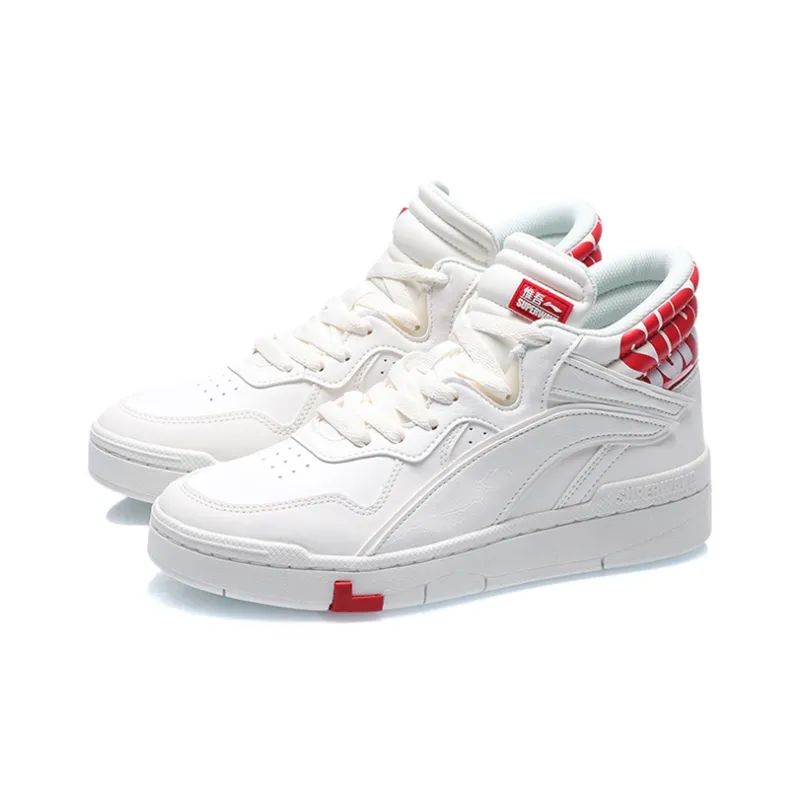 LiNing Coverage Warm Slip Resistant Mid Top Skateboard Shoes Women's White Red-2
