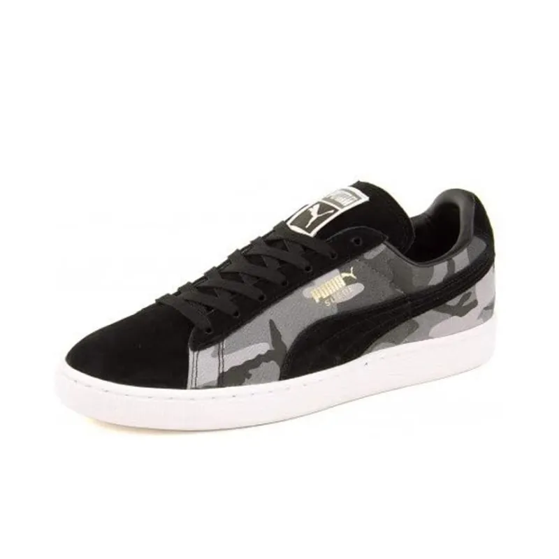 PUMA Suede Coverage Warm Lightweight Breathable Low-Top Skateboard Shoes Men's Black Gray Camouflage-2