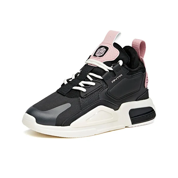 Anta Life Collection Cushioned Wear-Resistant Balanced Breathable Low-Top Skateboard Shoes Women's Black Lotus Pink-1