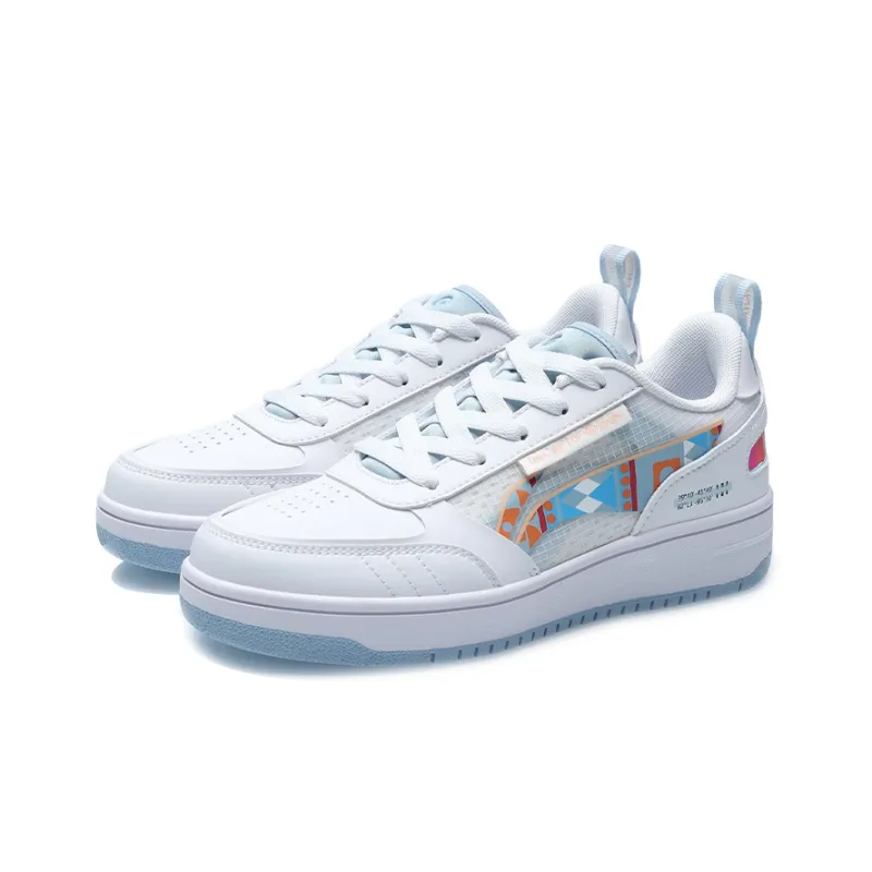 LiNing NO.258 Waterproof And Wear resistant Low Top Skateboard Shoes Women's White Blue-2