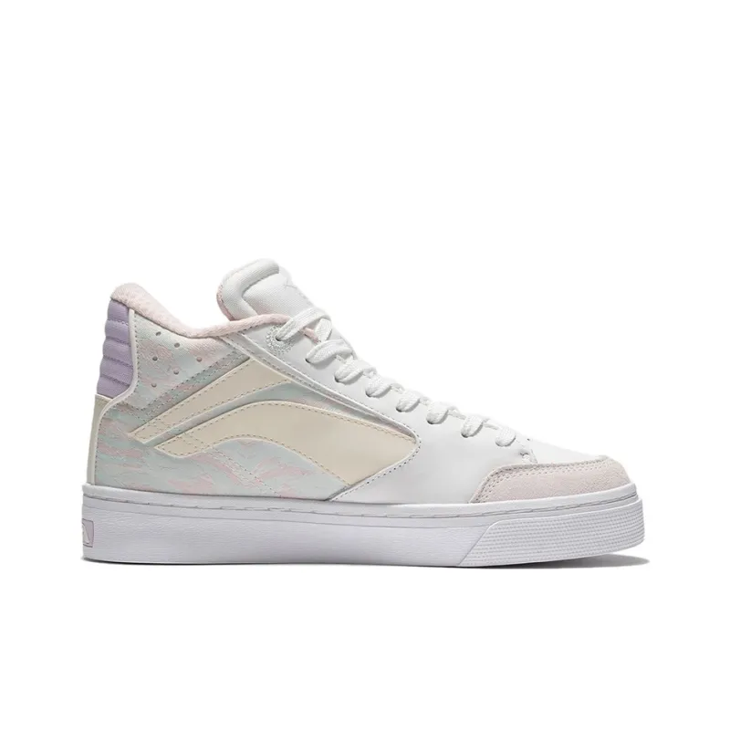 LiNing Wave 180 Anti-Slip And Wear-Resistant Lightweight Mid-Top Skateboard Shoes Women's Champagne White-1