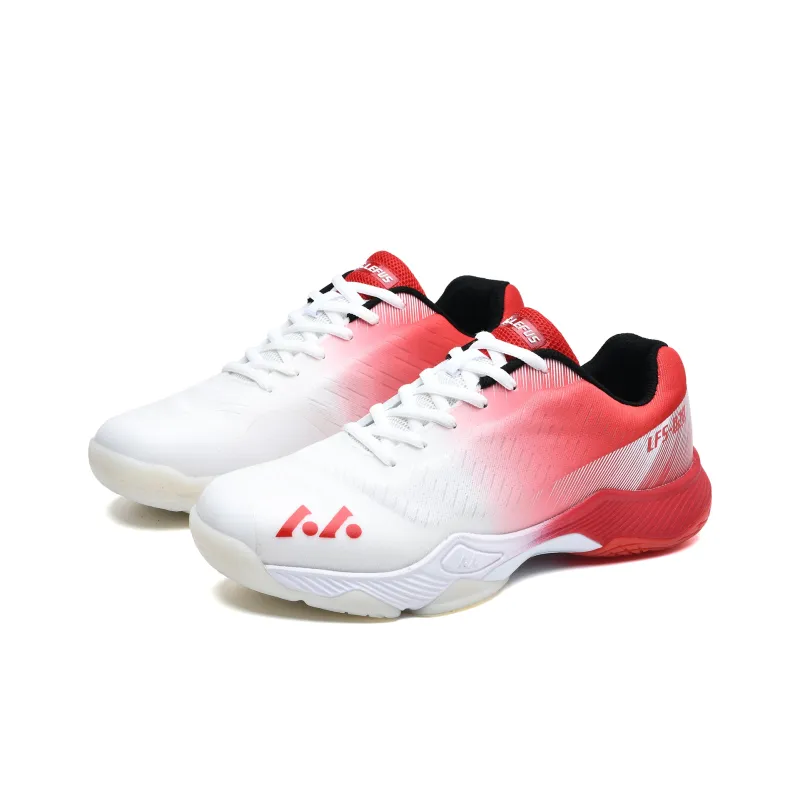 LEFUS Low Top Badminton Shoes Unisex White Red-1