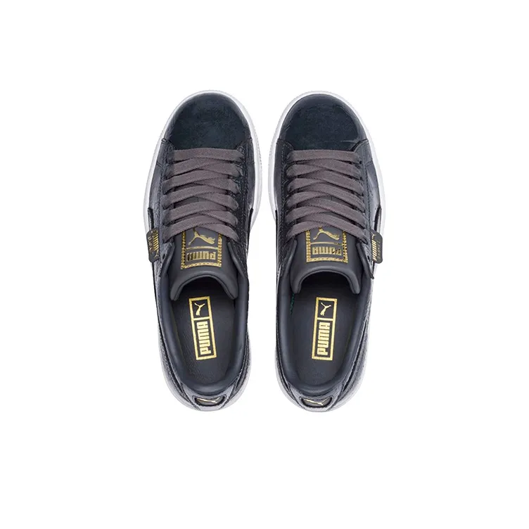 PUMA Basket Exotic Lu Anti-Slip And Wear-Resistant Lightweight Low-Top Skateboard Shoes Women's Dark Blue White-2