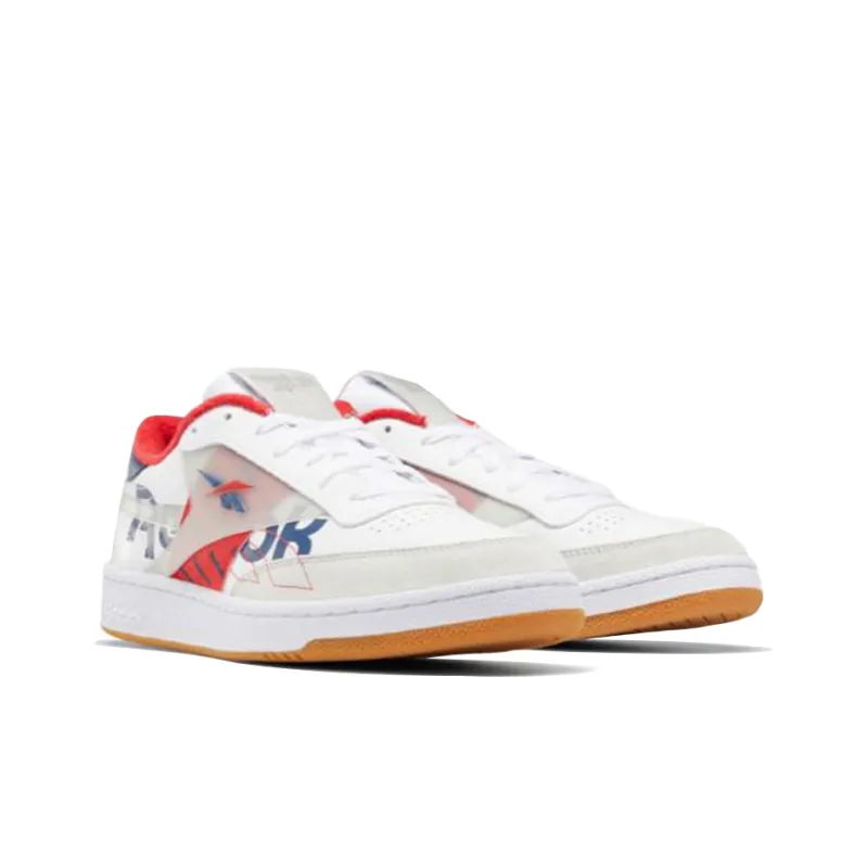 Reebok Club C 85 Lightweight Cozy Low Top Casual Skate Shoes White Red Blue-2