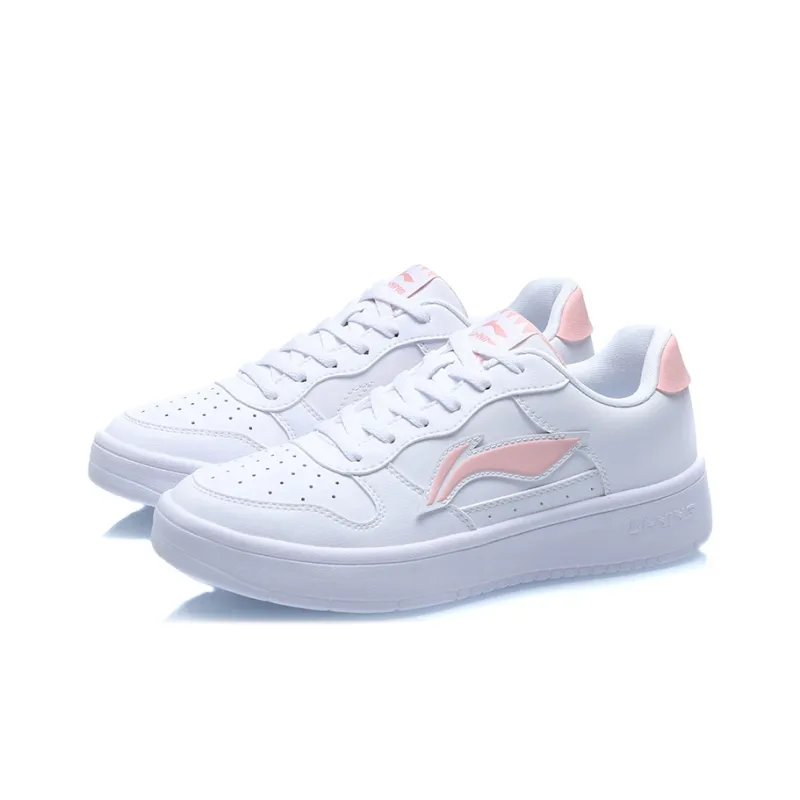 LiNing Sports Life Collection Anti Slip And Wear Resistant Lightweight Low Top Skateboard Shoes Women's White Pink-2