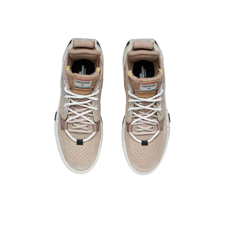 LiNing Enlightenment Anti Slip And Wear Resistant Lightweight Mid Top Skateboard Shoes Women's Light Taupe-2