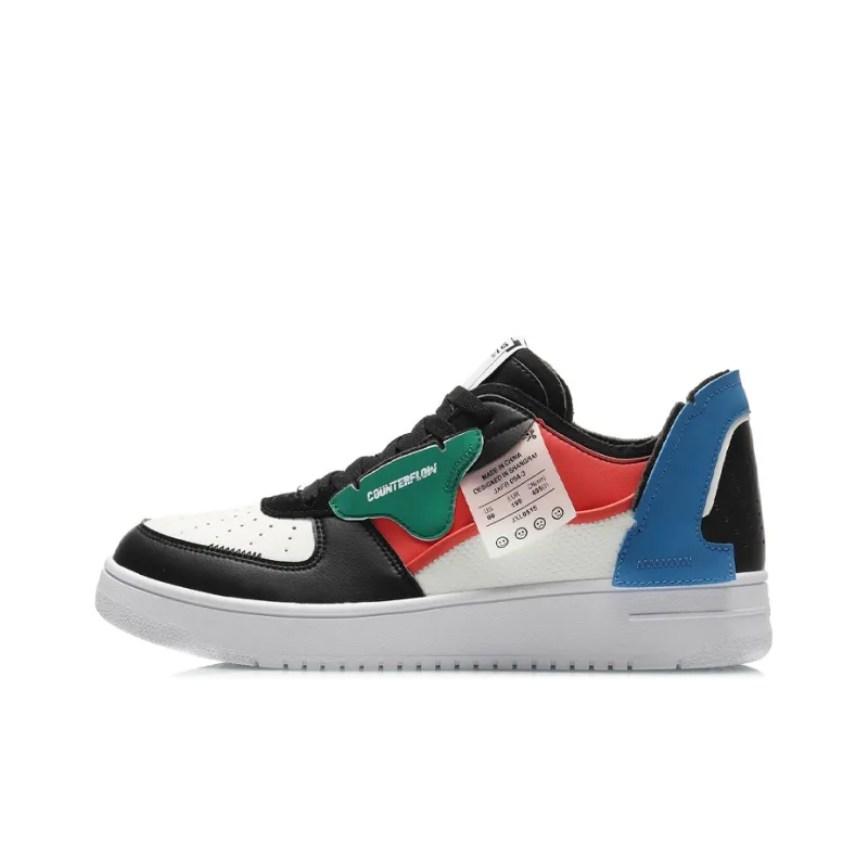 LiNing CF De Sequencing Slip Resistant, Abrasion Resistant, Breathable Low Top Casual Skateboard Shoes Black Blue Red-0