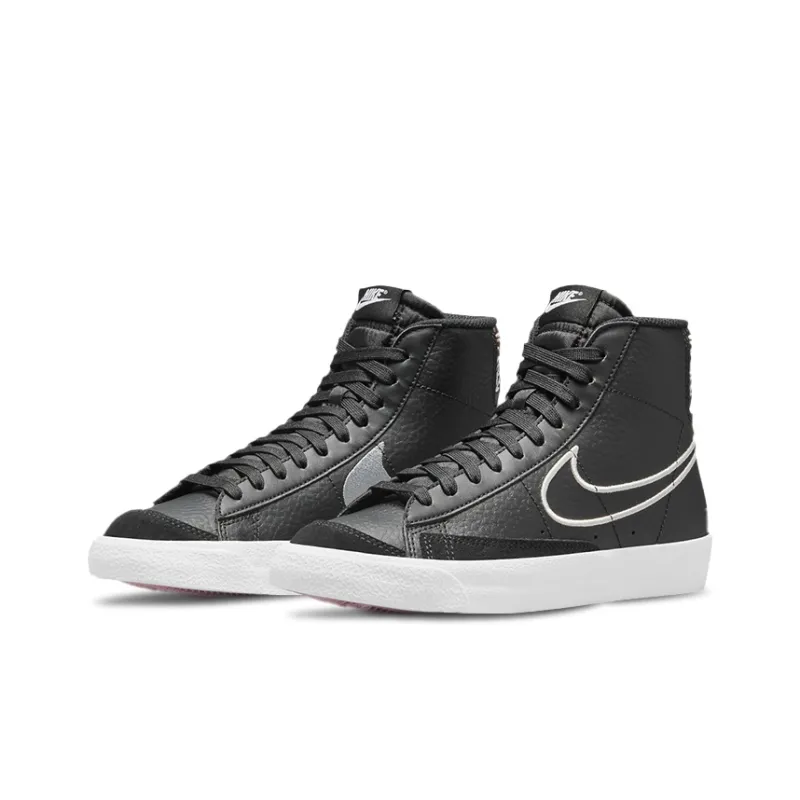 Nike Blazer 77 Slip-Resistant Cushioning Wear-Resistant Mid-Top Skateboard Shoes GS Black White-2