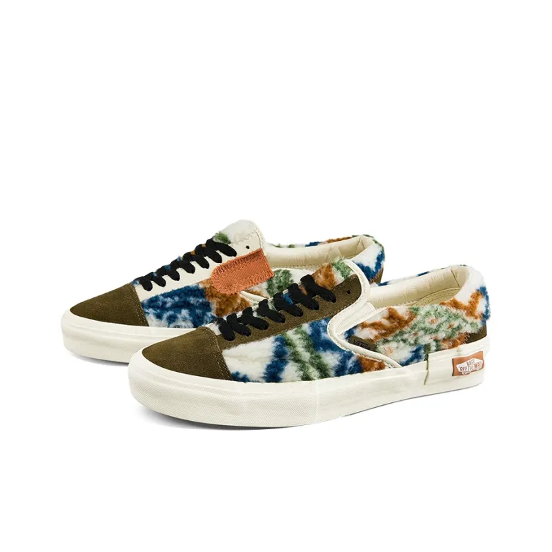 Vans Slip On Plush Splicing Retro Colorblock Casual Skate Shoes Unisex Green-1