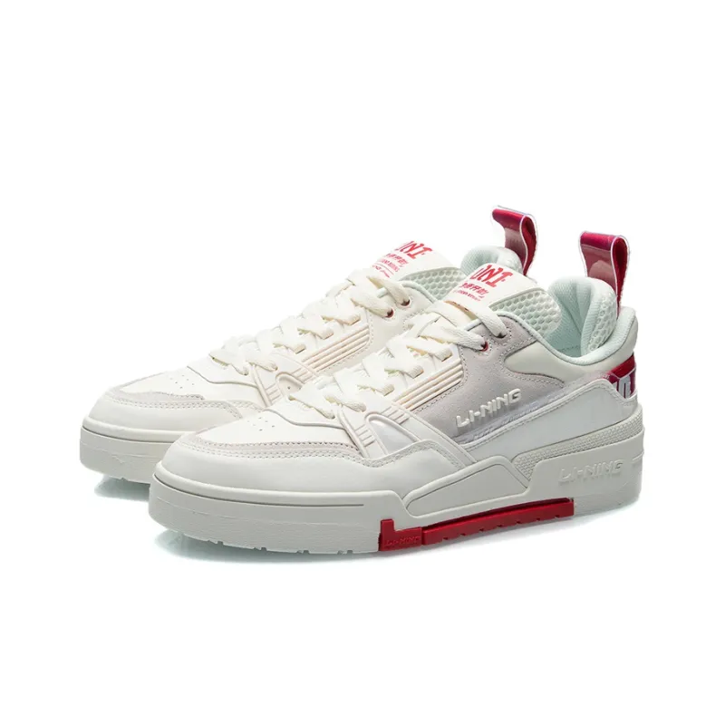 LiNing 001 BTC Slip Resistant, Abrasion Resistant, Balance, Lightweight Low Top Skateboard Shoes Unisex White Red-2
