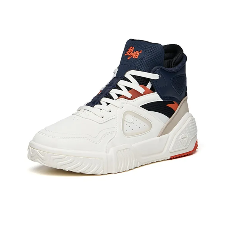 Anta Life Collection Flame Cushioning Wear-Resistant High-Top Skateboard Shoes Men's White Black Orange-2