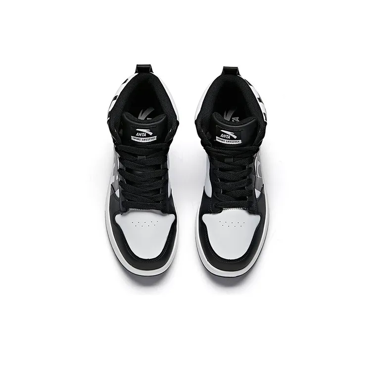 Anta Coverage Slip Resistant And Abrasion Resistant High Top Skateboard Shoes Men's Black White-2