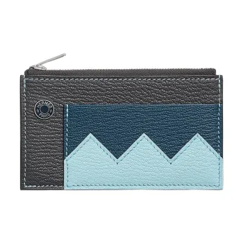 HERMES Mysore Goat Skin Card Holder Mini Men's Carbon Black/Dark Blue/Wind Blue