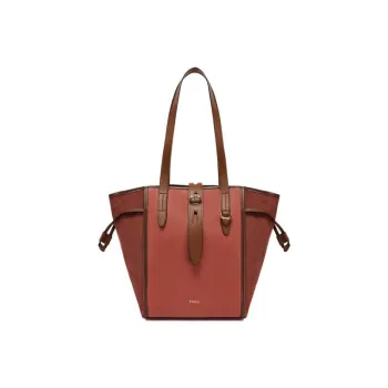 Furla Net Collection Grained Calfskin Tote Bag Shopping Bag Handbag Shoulder Bags Medium Size Women's Brown