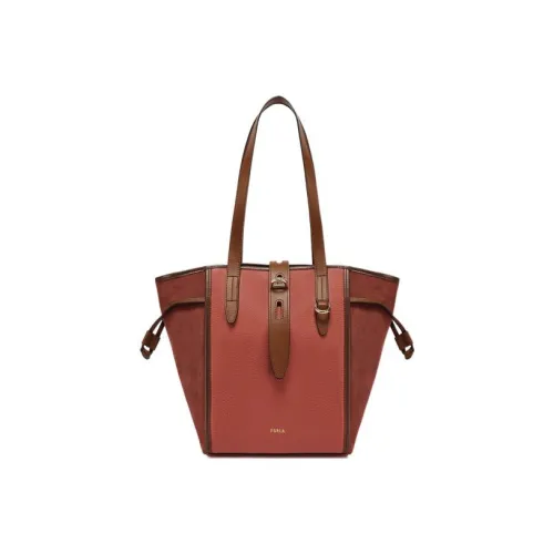 Furla Net Collection Grained Calfskin Tote Bag Shopping Bag Handbag Shoulder Bags Medium Size Women's Brown
