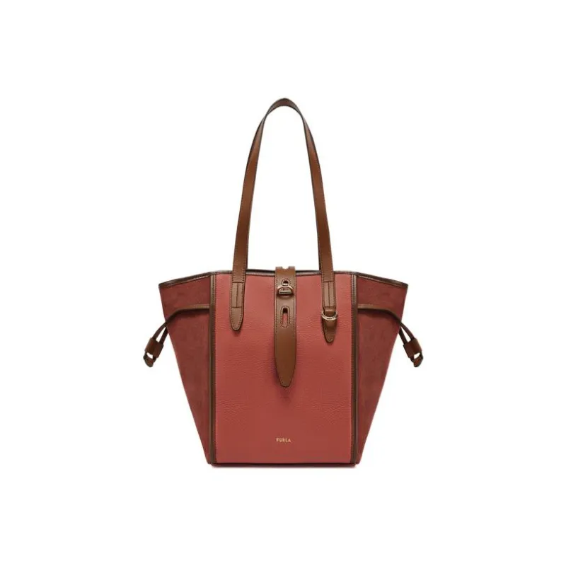 Furla Net Collection Grained Calfskin Tote Bag Shopping Bag Handbag Shoulder Bags Medium Size Women's Brown-0