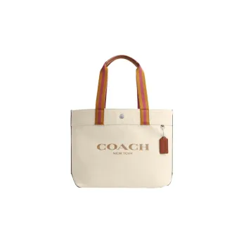 COACH Canvas With Leather Canvas Bag Tote Bag Shopping Bag Shoulder Bag Handbag Large Size Women's White