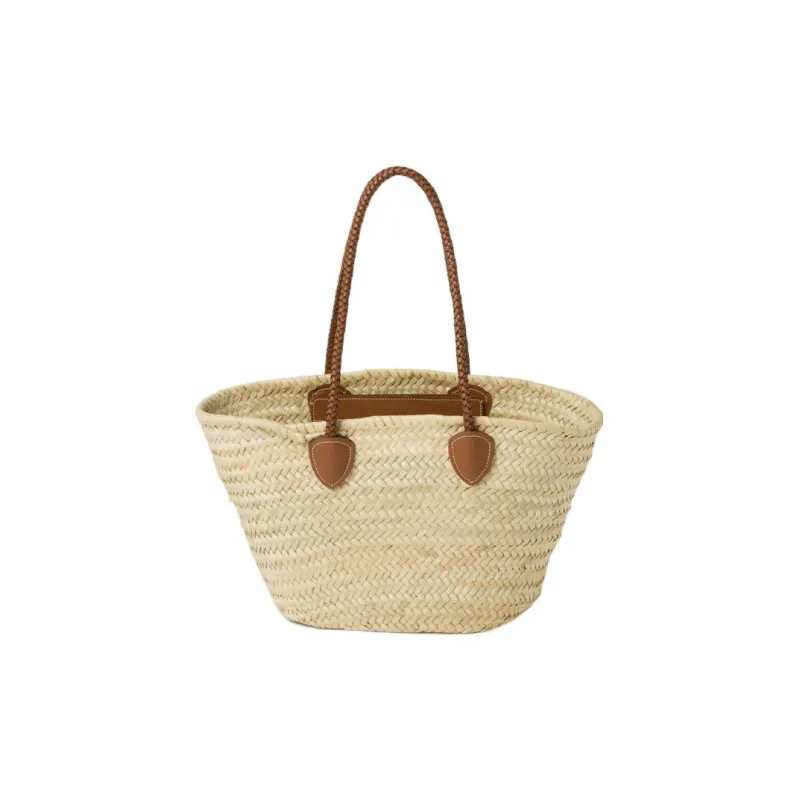 MIU MIU Wicker Tote Bag, Shopping Bag, Shoulder Bag, Handbag Women's Natural/Cognac-3