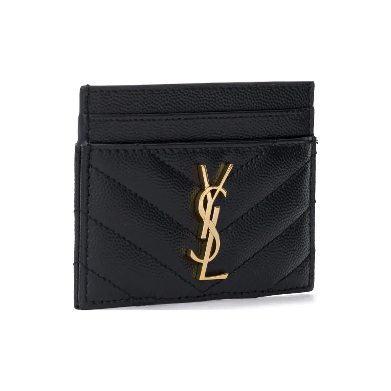 SAINT LAURENT CASSANDRE Grained Embossed Cow Leather Card Clip Card Holder Women's Black-2
