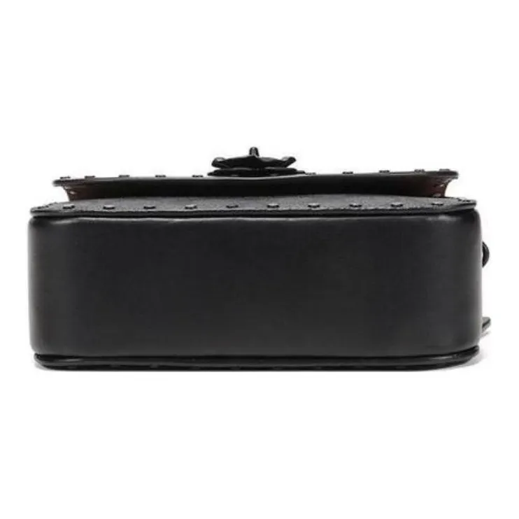 COACH Calfskin Leather Small Square Bag, Crossbody Bag, Shoulder Bag Women's Black Monogram-3