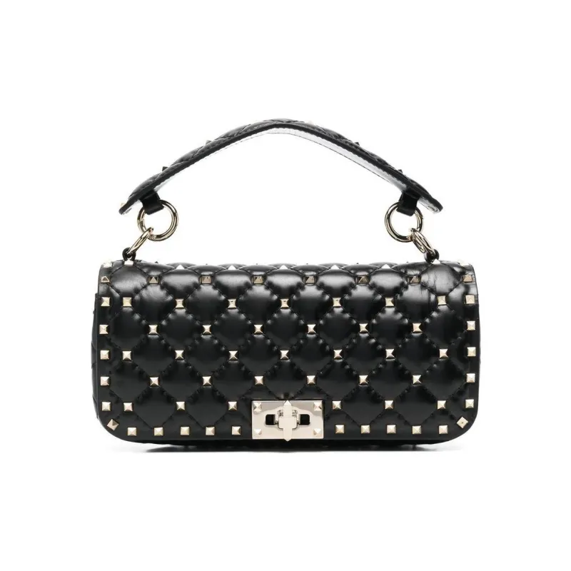Valentino Rockstud Cow Leather Handheld Crossbody Bag, Shoulder Bag Women's Black-0